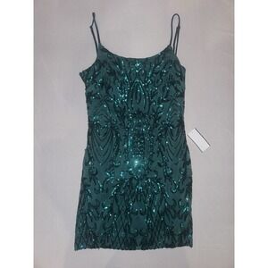 NWT Midnight Doll Sequin Strappy Back Bodycon Mini‎ Dress Hunter Green Size L